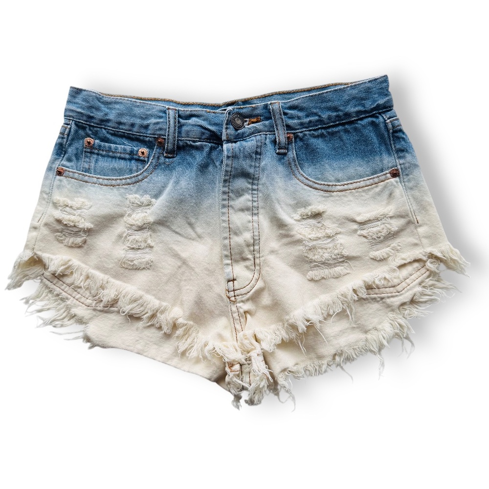 FOREVER 21 Blue White Ombre Distressed Frayed Hem Denim Shorts Size S